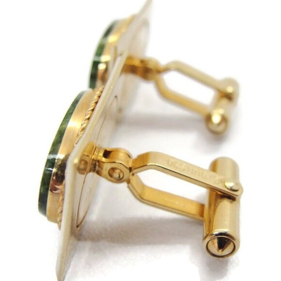 Vintage Destino Square Cufflinks 1/20 12K Gold Filled Green Oval Jade Center - Picture 4 of 12